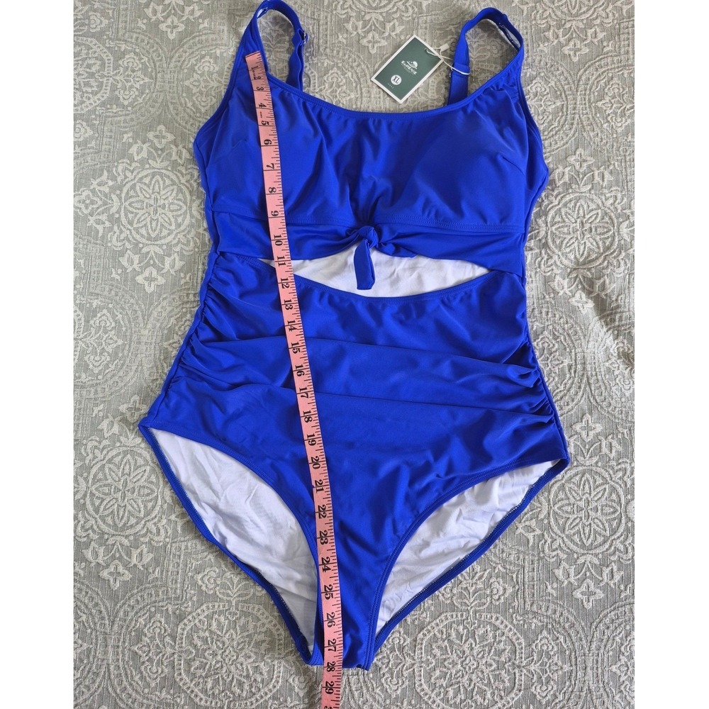Eomenie Womens Blue Ruched Cutout One Piece Swimsuit Size XL NWT - Picture 2 of 6